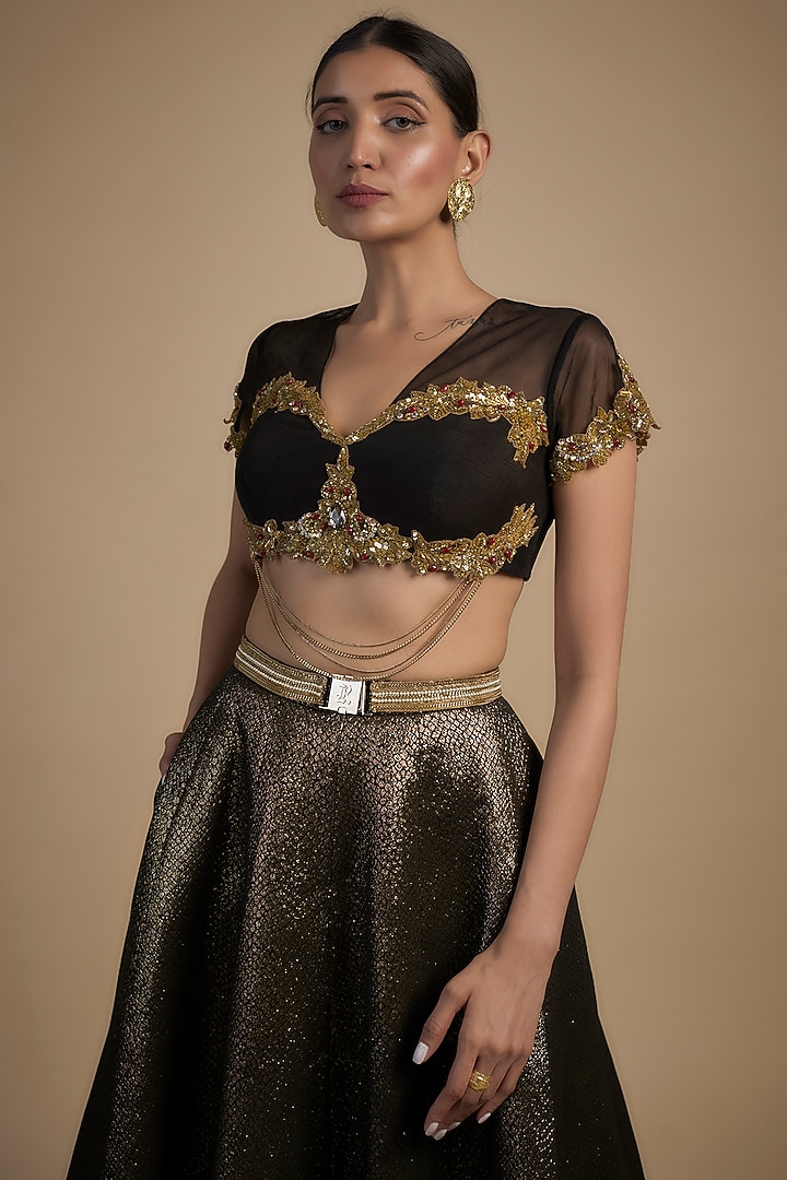 Gold Raw Silk & Poly Lurex Embroidered Bridal Lehenga Set by Rocky Star at Pernia's Pop Up Shop