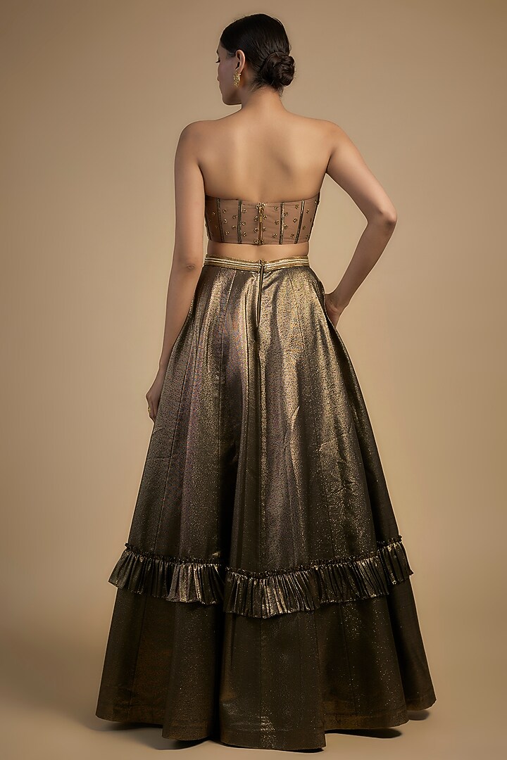 Gold Skin Net & Poly Lurex Embroidered Wedding Lehenga Set by Rocky Star at Pernia's Pop Up Shop
