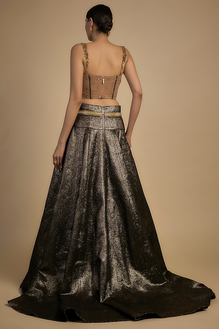 Gold Skin Net & Poly Lurex Embroidered Wedding Lehenga Set by Rocky Star at Pernia's Pop Up Shop