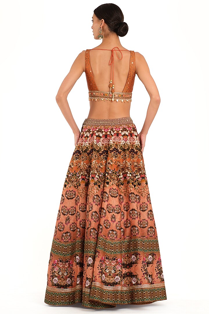 Orange Raw Silk Printed Wedding Lehenga Set by Rocky Star at Pernia's Pop Up Shop