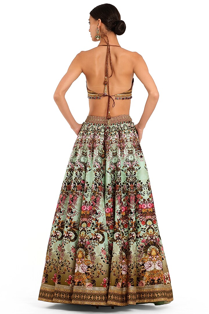 Light Blue Raw Silk Printed Wedding Lehenga Set by Rocky Star at Pernia's Pop Up Shop