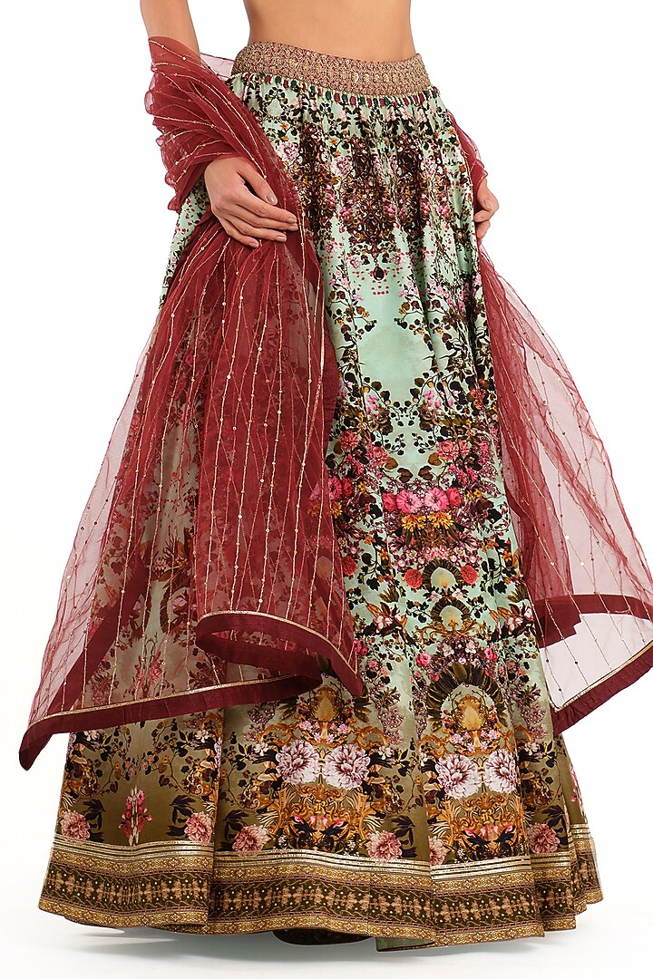 Light Blue Raw Silk Printed Wedding Lehenga Set by Rocky Star at Pernia's Pop Up Shop