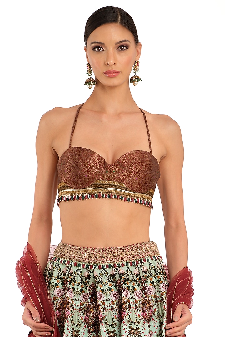 Light Blue Raw Silk Printed Wedding Lehenga Set by Rocky Star at Pernia's Pop Up Shop