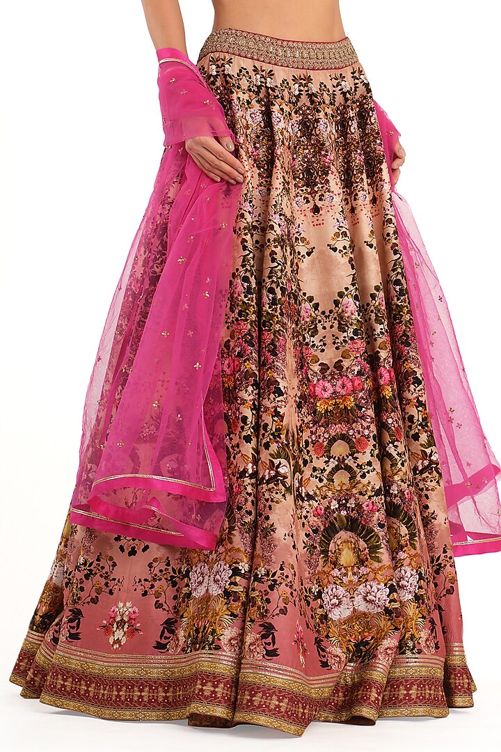 Pink Raw Silk Printed Wedding Lehenga Set by Rocky Star at Pernia's Pop Up Shop