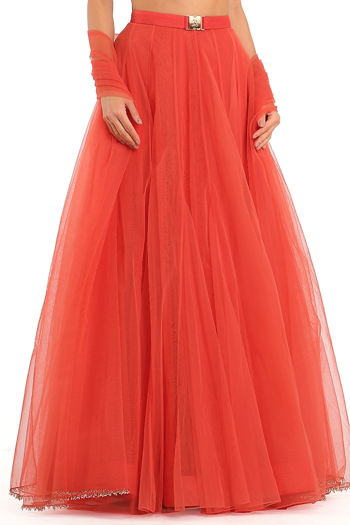 Orange Tulle Wedding Lehenga Set by Rocky Star at Pernia's Pop Up Shop