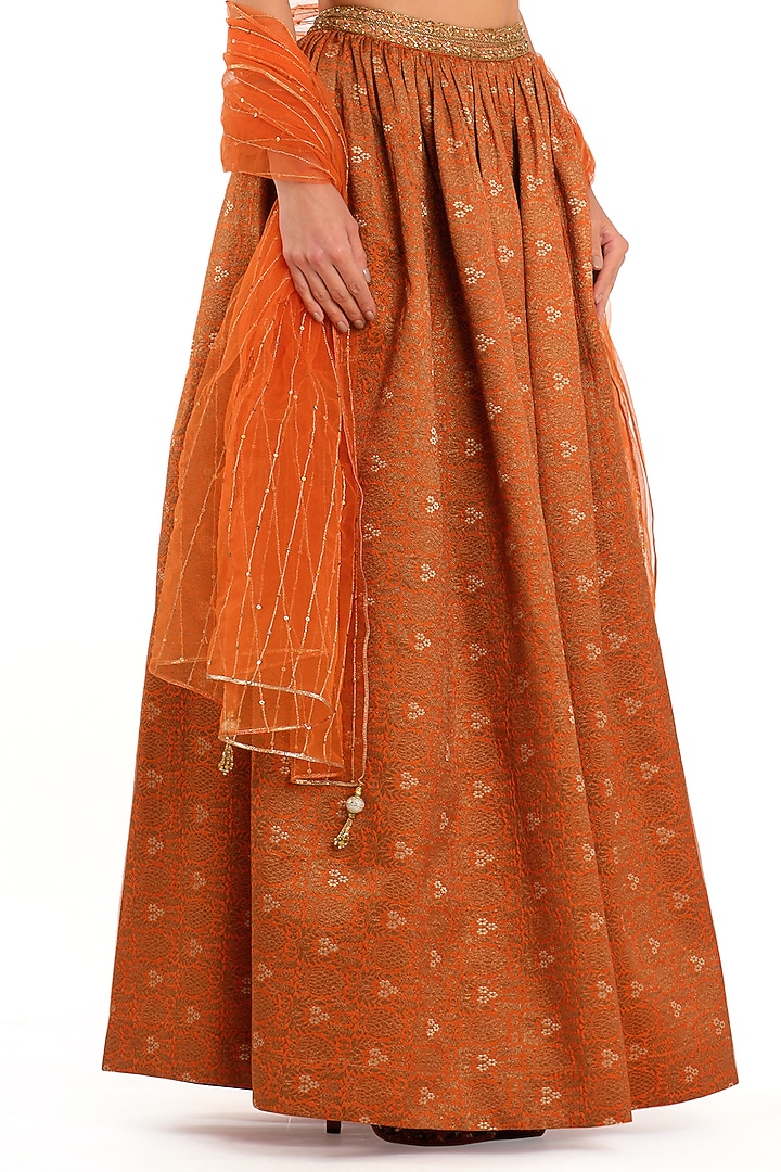 Orange Brocade Embroidered Wedding Lehenga Set by Rocky Star at Pernia's Pop Up Shop