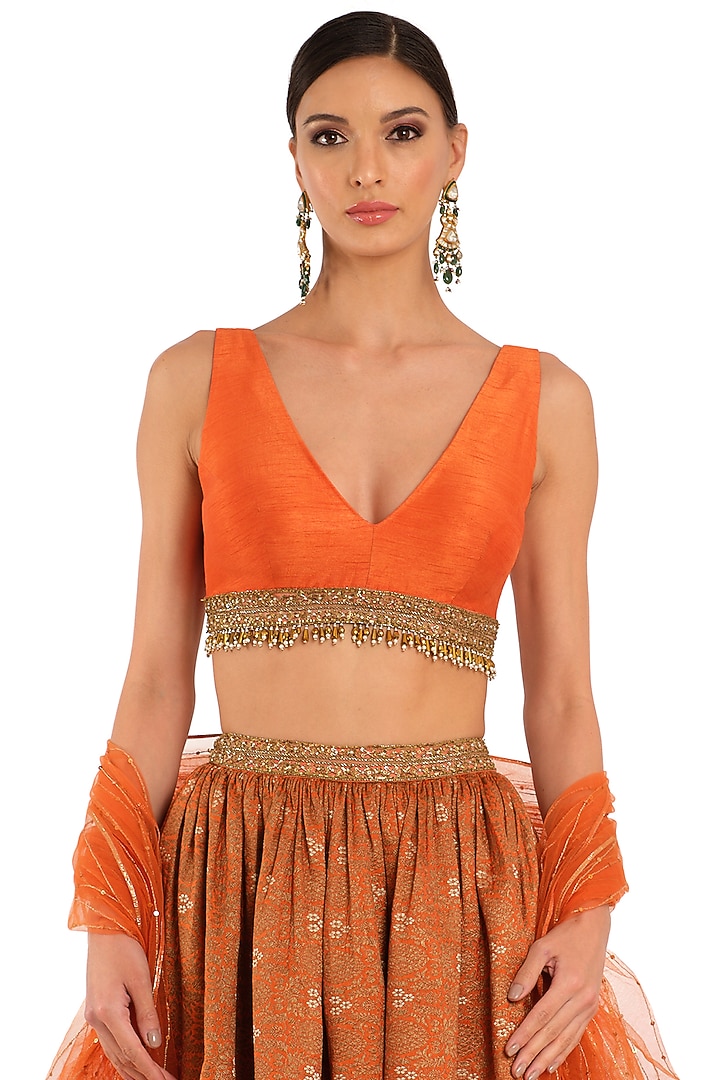 Orange Brocade Embroidered Wedding Lehenga Set by Rocky Star at Pernia's Pop Up Shop