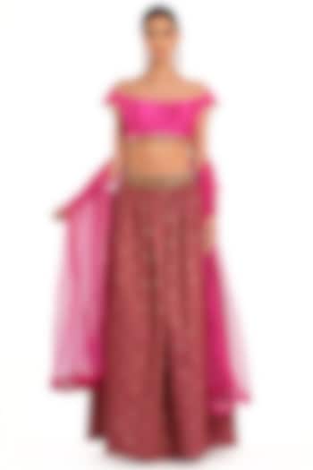 Fuchsia Pink Brocade Embroidered Wedding Lehenga Set by Rocky Star at Pernia's Pop Up Shop