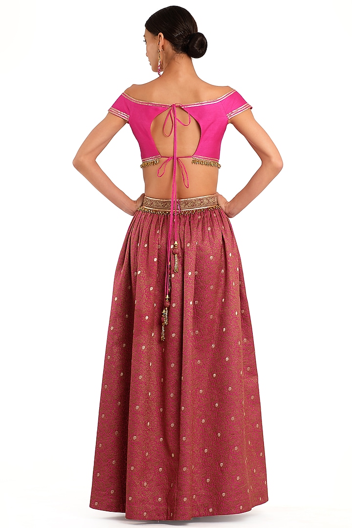 Fuchsia Pink Brocade Embroidered Wedding Lehenga Set by Rocky Star at Pernia's Pop Up Shop