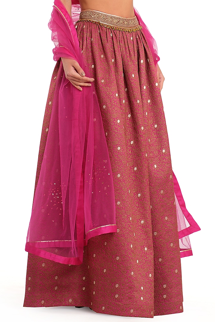 Fuchsia Pink Brocade Embroidered Wedding Lehenga Set by Rocky Star at Pernia's Pop Up Shop