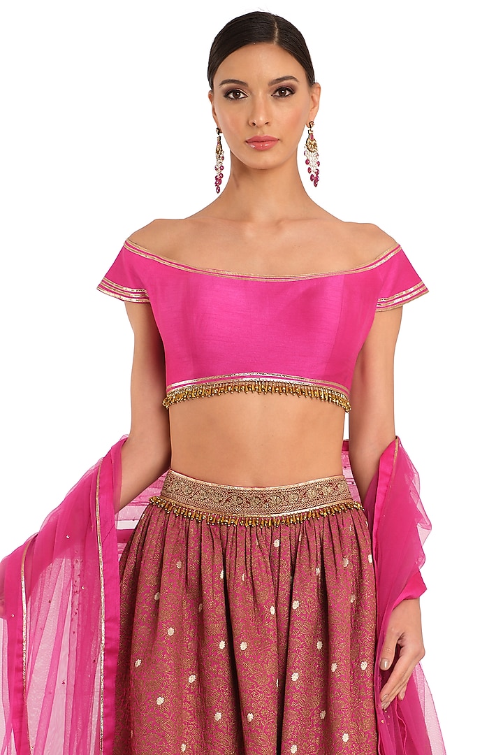 Fuchsia Pink Brocade Embroidered Wedding Lehenga Set by Rocky Star at Pernia's Pop Up Shop