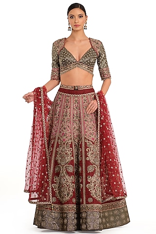 Multi-Colored Brocade Embroidered Lehenga Set by Rocky Star