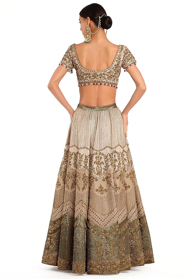 Ecru & Ivory Raw Silk Embroidered Bridal Lehenga Set by Rocky Star at Pernia's Pop Up Shop