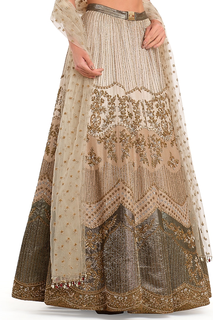 Ecru & Ivory Raw Silk Embroidered Bridal Lehenga Set by Rocky Star at Pernia's Pop Up Shop