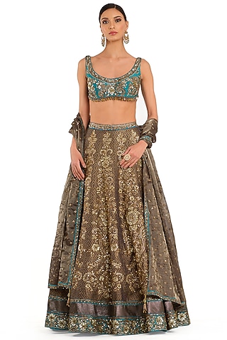 Multi-Colored Brocade Embroidered Lehenga Set by Rocky Star