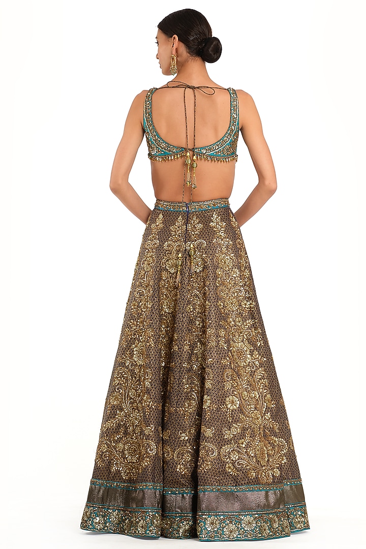 Multi-Colored Brocade Embroidered Bridal Lehenga Set by Rocky Star at Pernia's Pop Up Shop