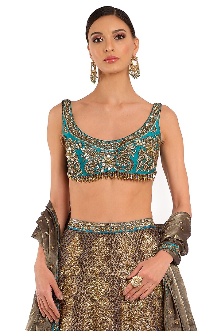 Multi-Colored Brocade Embroidered Bridal Lehenga Set by Rocky Star at Pernia's Pop Up Shop