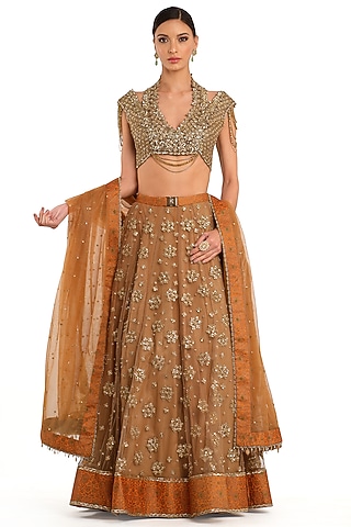 Rustic Orange Tissue Lehenga Set by Rocky Star
