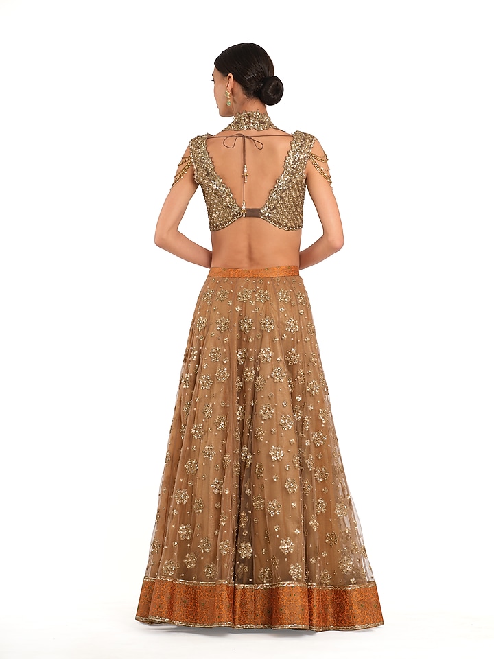 Rustic Orange Tissue Bridal Lehenga Set by Rocky Star at Pernia's Pop Up Shop