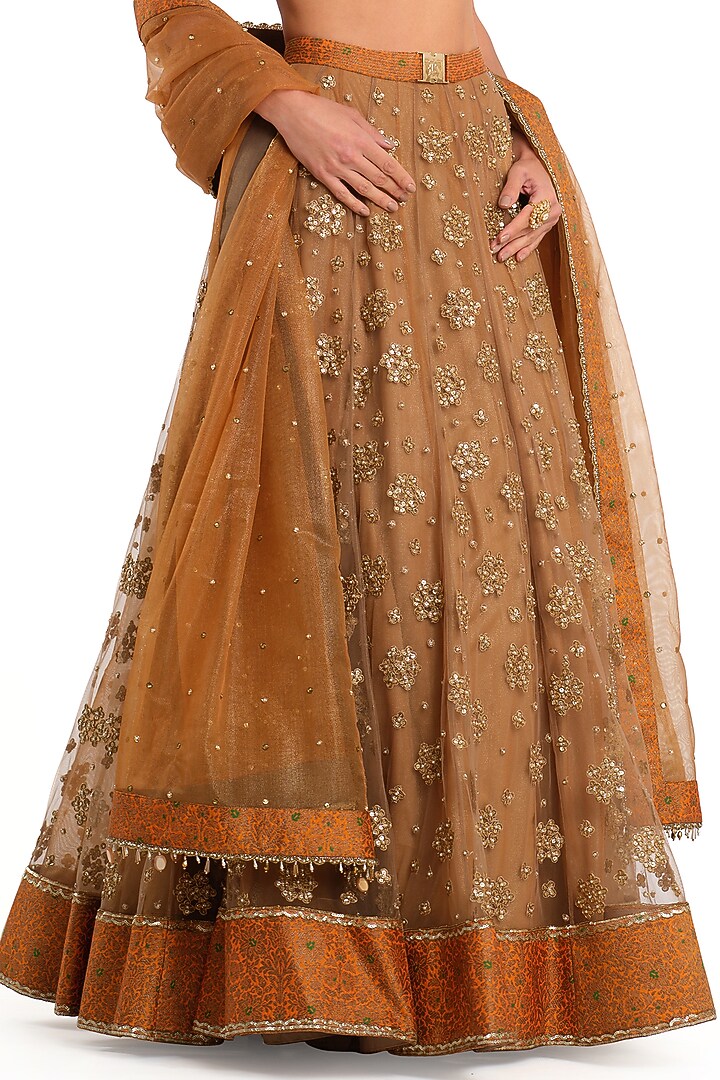 Rustic Orange Tissue Bridal Lehenga Set by Rocky Star at Pernia's Pop Up Shop