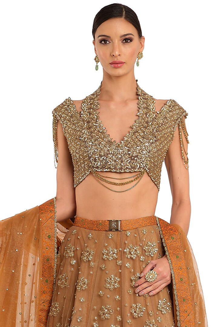 Rustic Orange Tissue Bridal Lehenga Set by Rocky Star at Pernia's Pop Up Shop