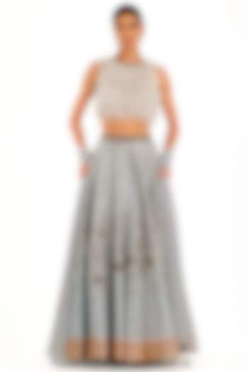 Blue Raw Silk Embroidered Bridal Lehenga Set by Rocky Star at Pernia's Pop Up Shop