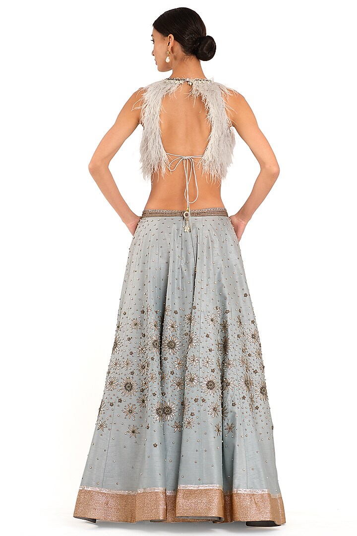 Blue Raw Silk Embroidered Bridal Lehenga Set by Rocky Star at Pernia's Pop Up Shop
