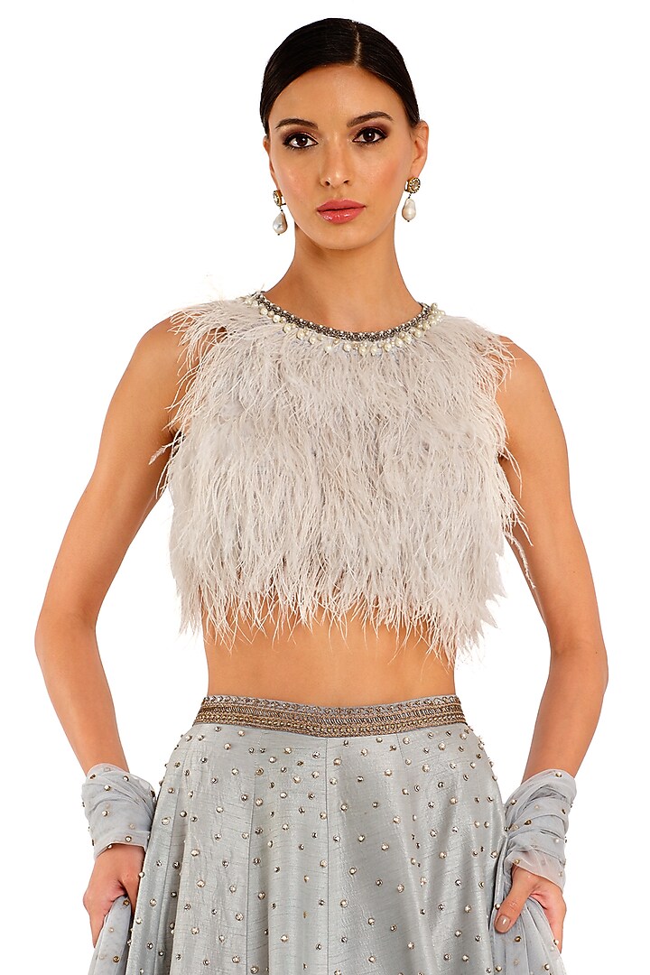 Blue Raw Silk Embroidered Bridal Lehenga Set by Rocky Star at Pernia's Pop Up Shop