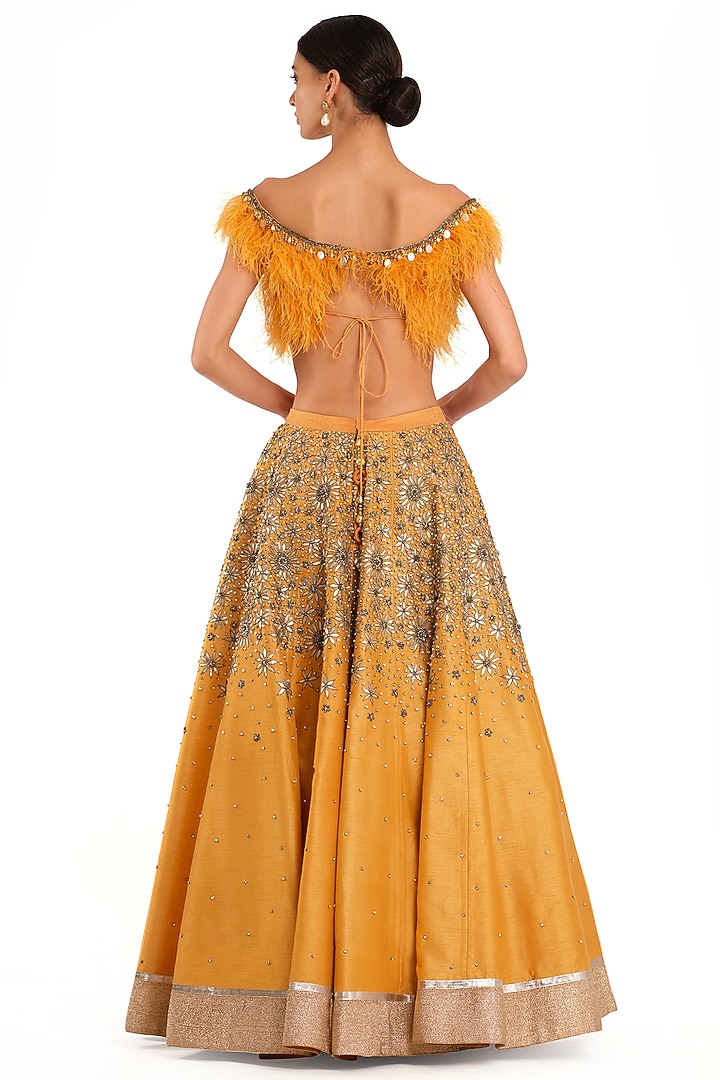 Orange Raw Silk Embroidered Bridal Lehenga Set by Rocky Star at Pernia's Pop Up Shop