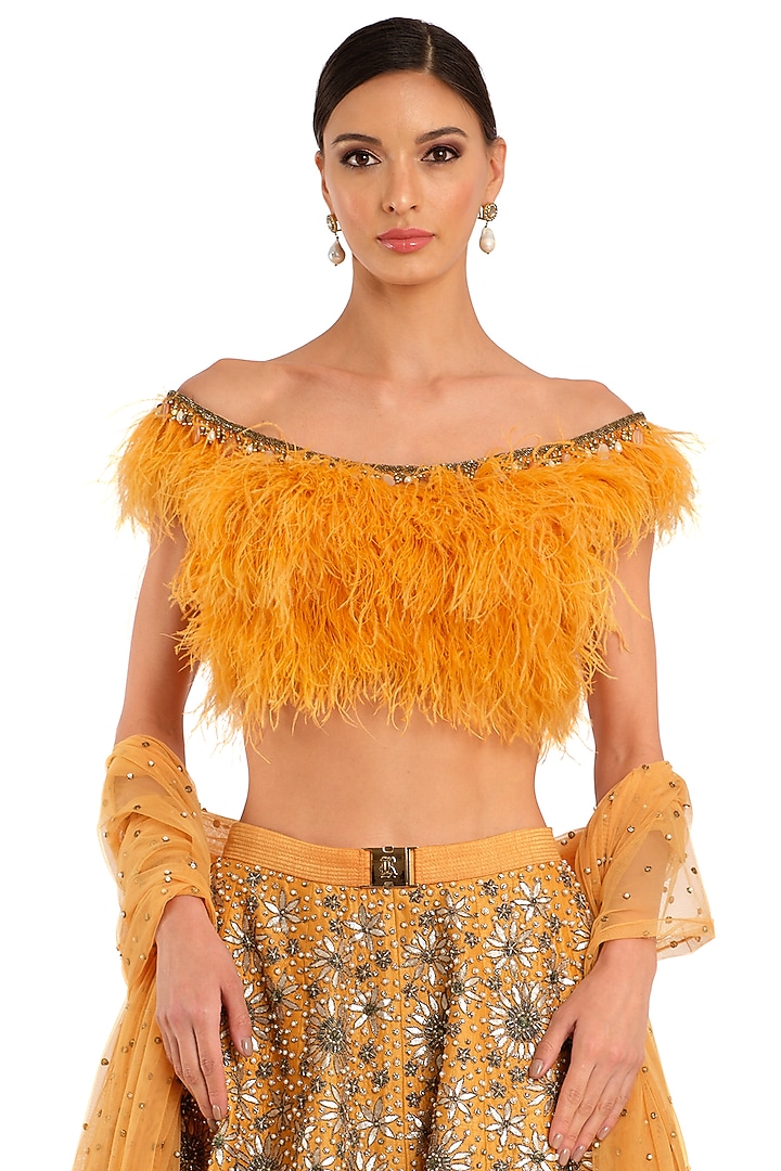 Orange Raw Silk Embroidered Bridal Lehenga Set by Rocky Star at Pernia's Pop Up Shop