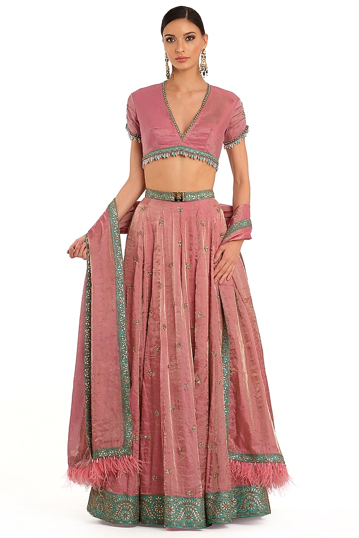 Pink Tissue Embroidered Bridal Lehenga Set by Rocky Star at Pernia's Pop Up Shop