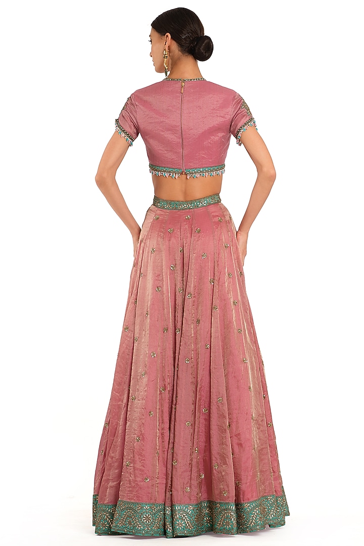 Pink Tissue Embroidered Bridal Lehenga Set by Rocky Star at Pernia's Pop Up Shop