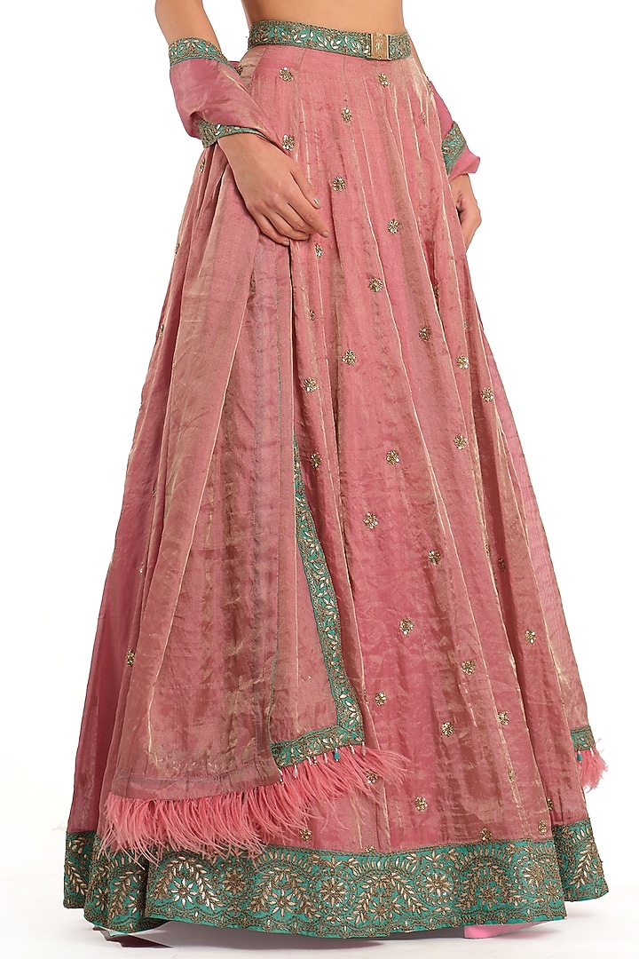 Pink Tissue Embroidered Bridal Lehenga Set by Rocky Star at Pernia's Pop Up Shop