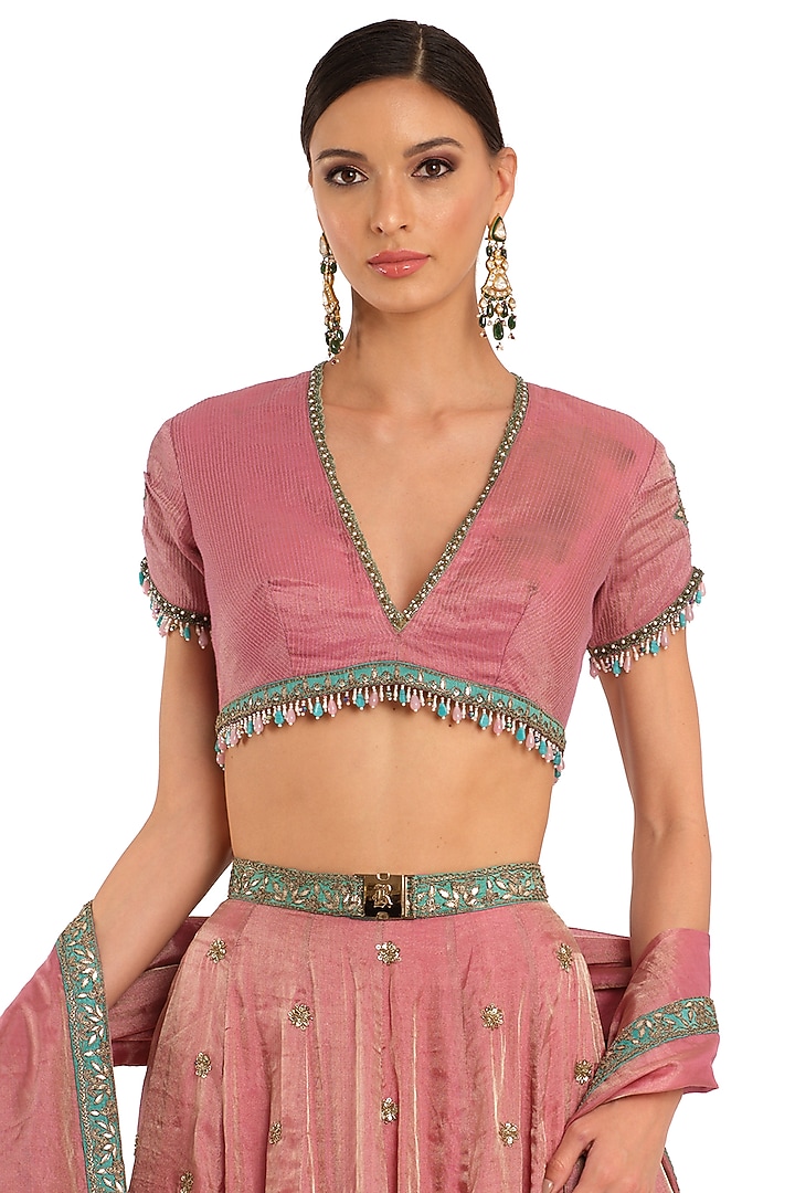 Pink Tissue Embroidered Bridal Lehenga Set by Rocky Star at Pernia's Pop Up Shop