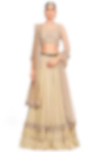 Beige Organza Embroidered Bridal Lehenga Set by Rocky Star at Pernia's Pop Up Shop