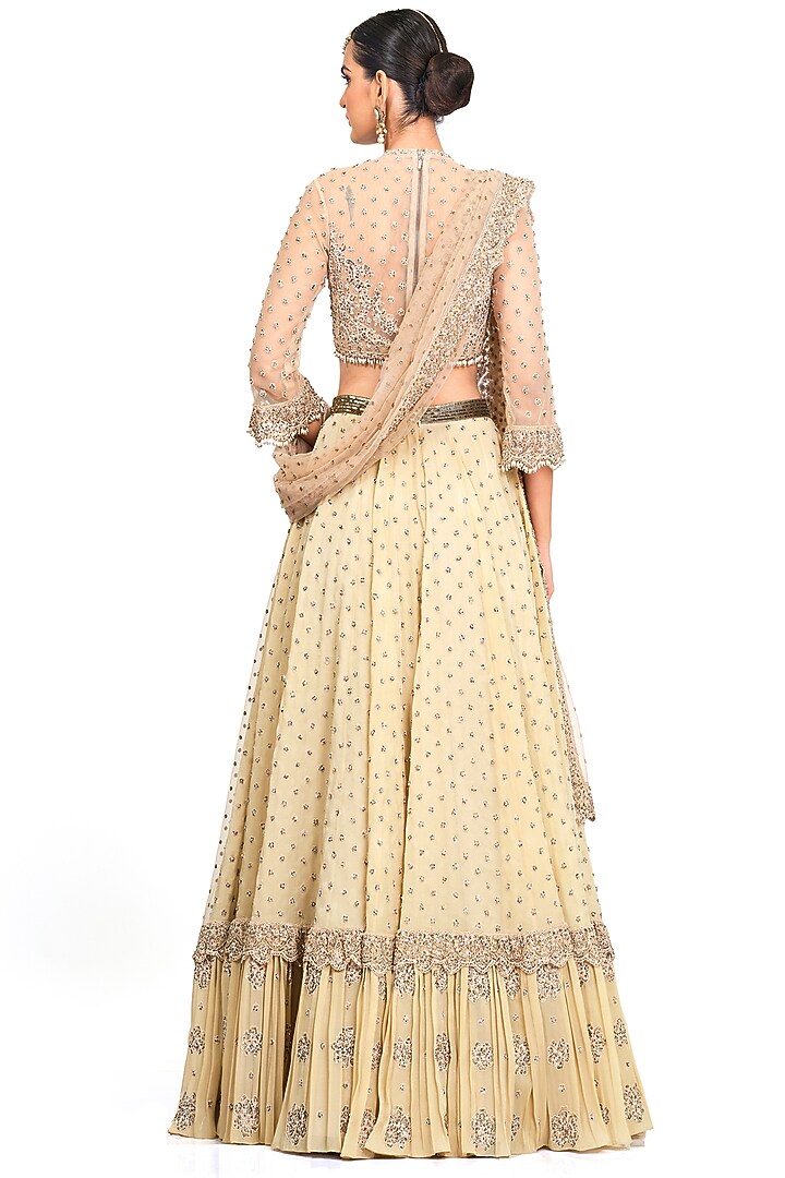 Beige Organza Embroidered Bridal Lehenga Set by Rocky Star at Pernia's Pop Up Shop