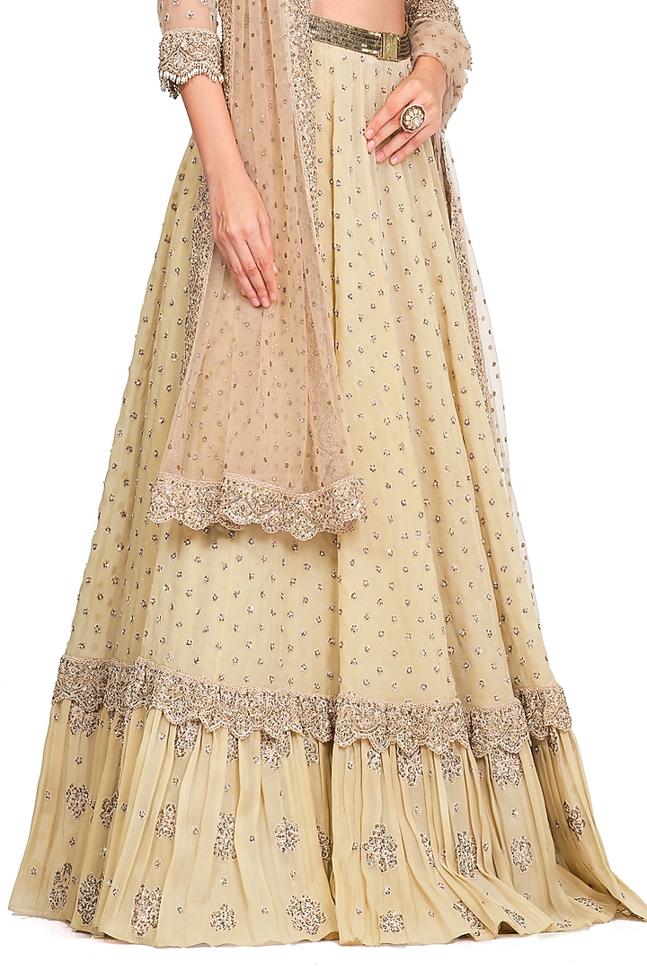 Beige Organza Embroidered Bridal Lehenga Set by Rocky Star at Pernia's Pop Up Shop