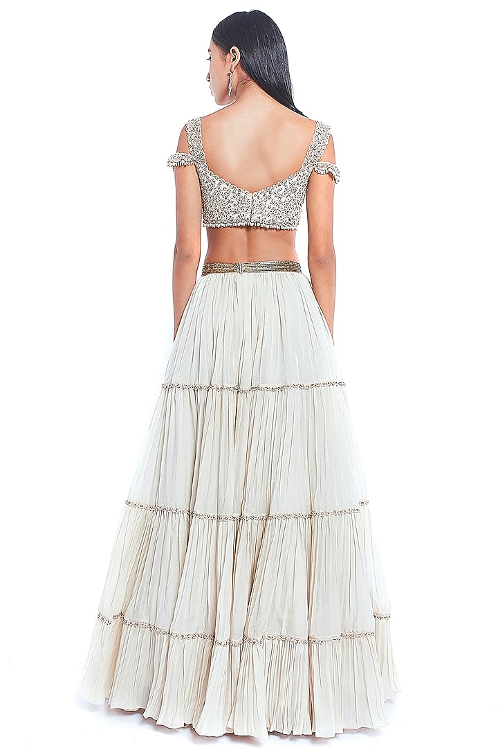 Ivory Organza Flared Wedding Lehenga Set by Rocky Star at Pernia's Pop Up Shop