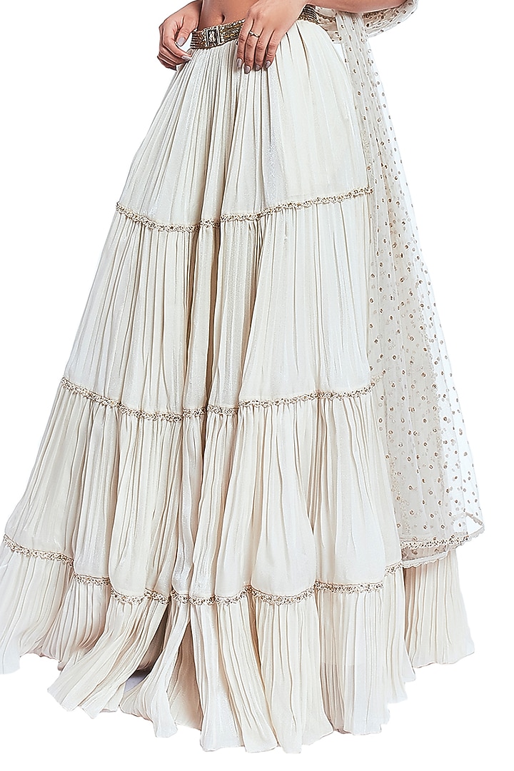 Ivory Organza Flared Wedding Lehenga Set by Rocky Star at Pernia's Pop Up Shop