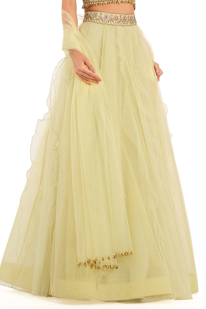 Lime Green Tulle Embroidered Wedding Lehenga Set by Rocky Star at Pernia's Pop Up Shop