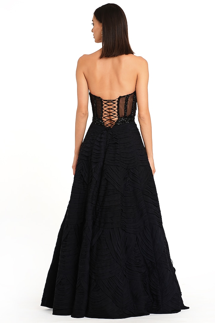 Black Net & Raw Silk Frill Corset Wedding Gown by Rocky Star at Pernia's Pop Up Shop