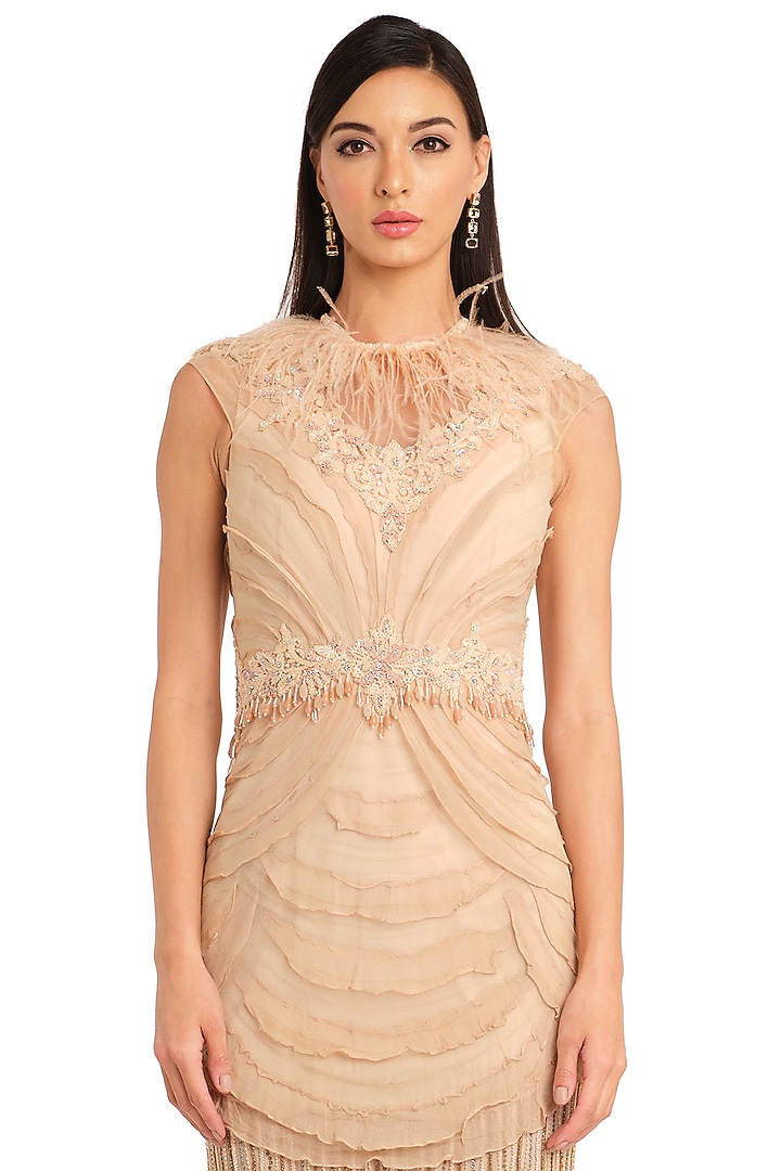 Peach Net Embroidered layered Bridal Gown by Rocky Star at Pernia's Pop Up Shop