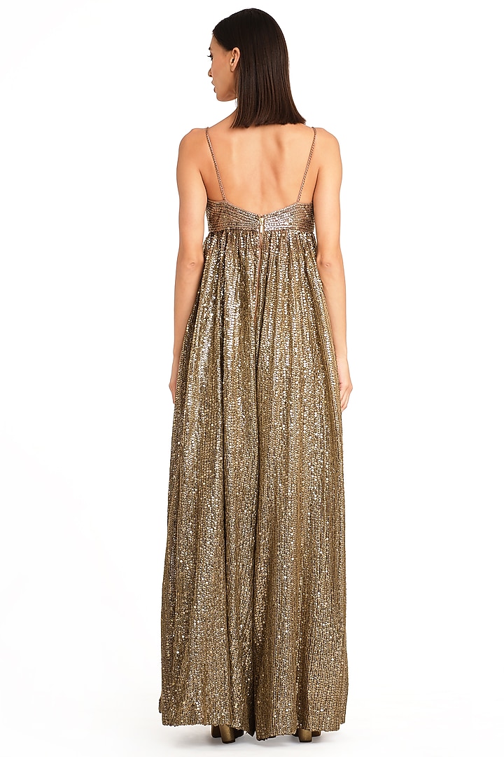 Antique Gold Net Embroidered Jumpsuit by Rocky Star at Pernia's Pop Up Shop