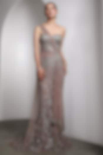 Pink Net Hand Embellished Strapless Bridal Gown by Rocky Star at Pernia's Pop Up Shop