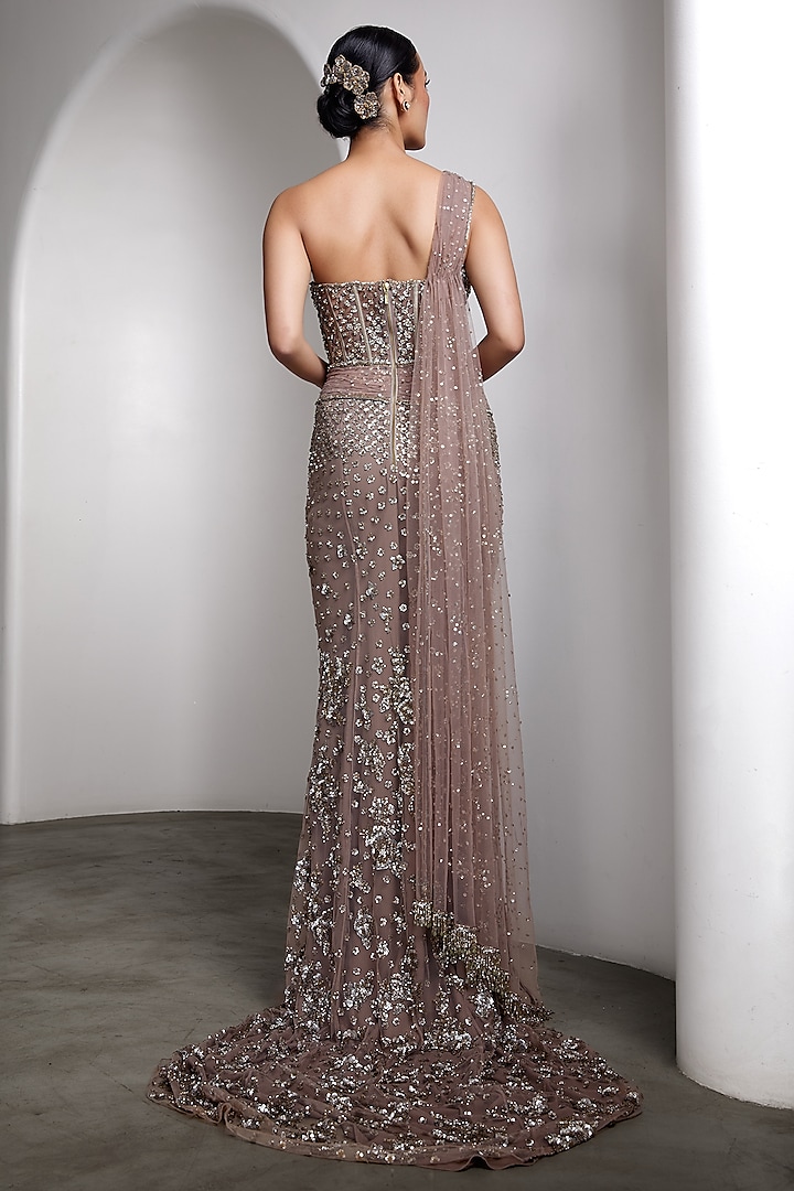 Pink Net Hand Embellished Strapless Bridal Gown by Rocky Star at Pernia's Pop Up Shop