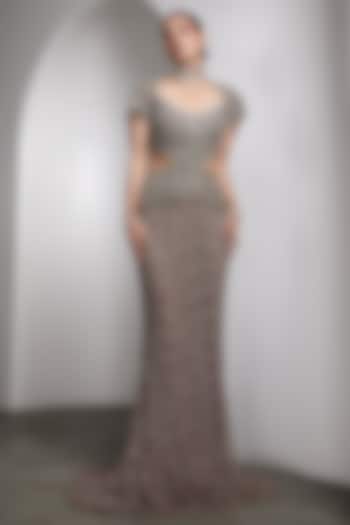 Grey Net Hand Embellished Bridal Gown by Rocky Star at Pernia's Pop Up Shop