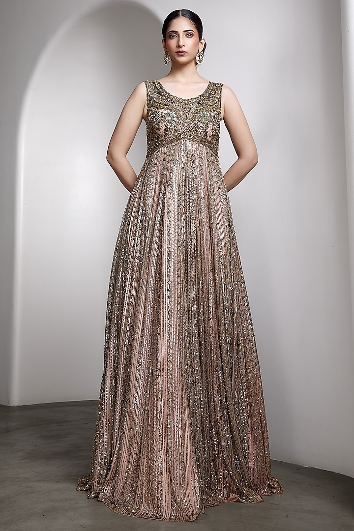 Pink Net Hand Embellished Bridal Gown by Rocky Star at Pernia's Pop Up Shop