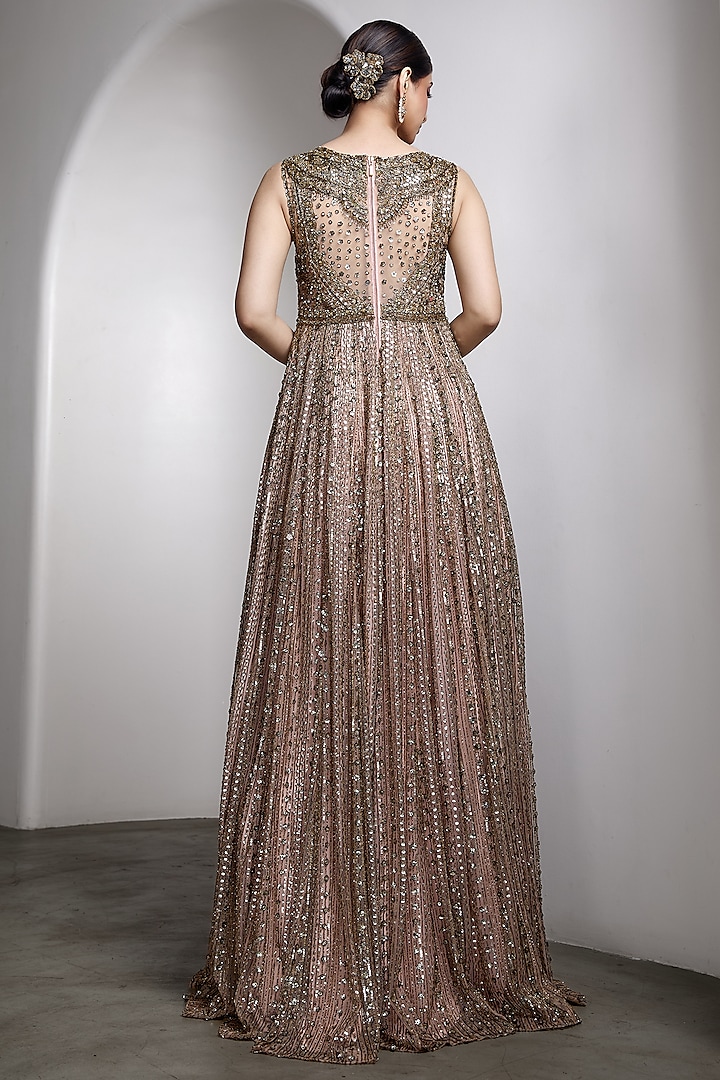 Pink Net Hand Embellished Bridal Gown by Rocky Star at Pernia's Pop Up Shop