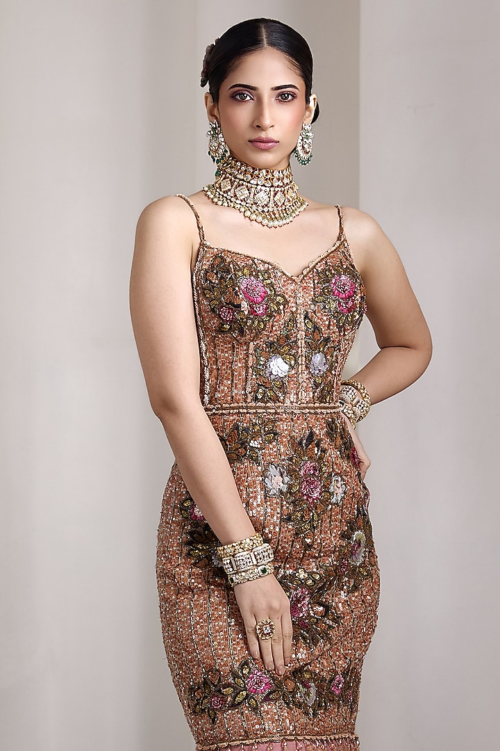 Pink Net Hand Embroidered Bridal Gown by Rocky Star at Pernia's Pop Up Shop