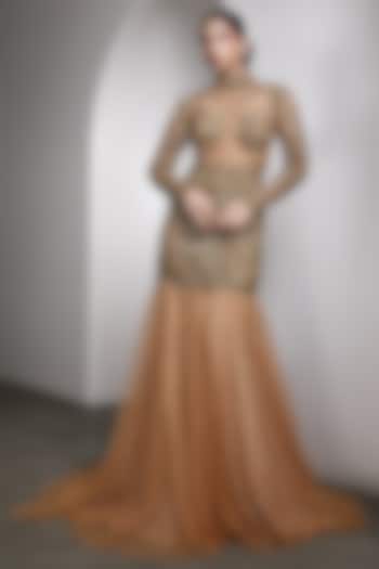 Nude Net Hand Embellished Bridal Gown by Rocky Star at Pernia's Pop Up Shop